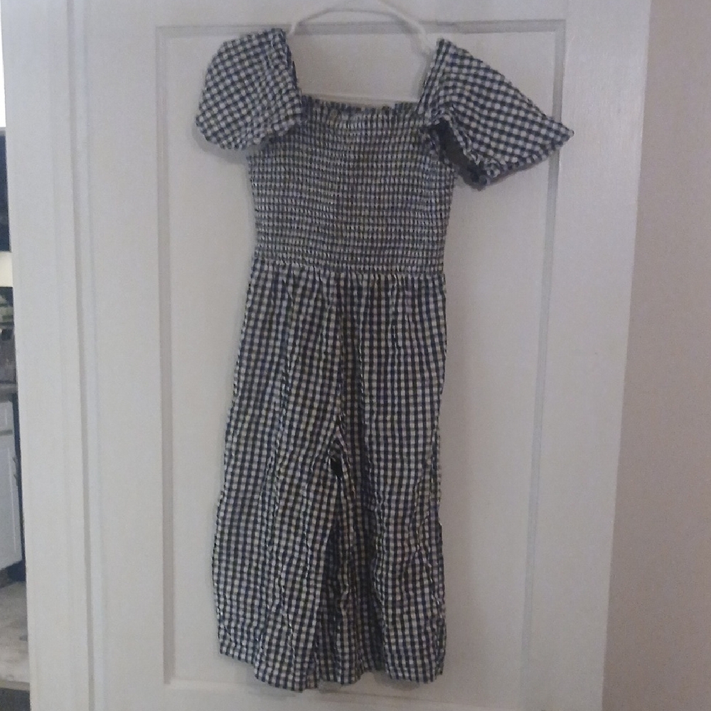 Black and White Gingham Ribbed Ruffle Sleeeve Pantsuit
